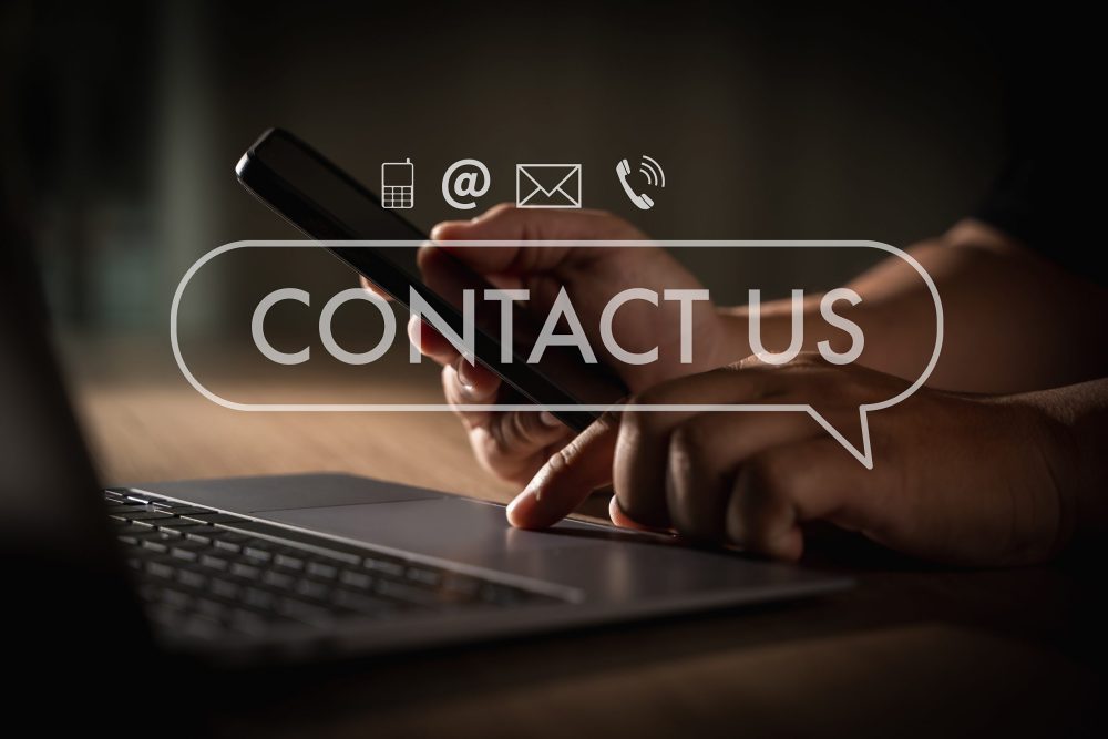 CONTACT US (Customer Support Hotline people CONNECT ) Businessman touching phone application check  email